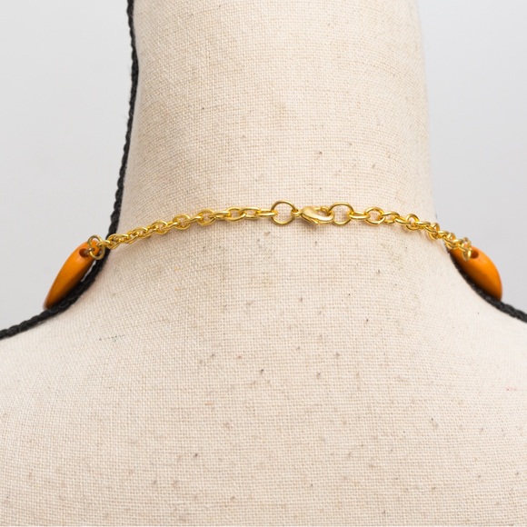 Longer length necklace geometric shapes 60s vibe gold, yellow, orange & brown - Picture 11 of 11